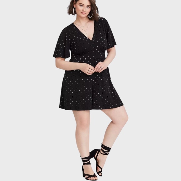 TORRID Studio Knit Flutter Sleeve Romper - Polka Dot - Picture 1 of 16